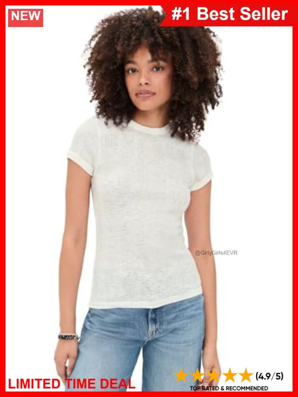 Women's Ringer Tee Lightweight Super-Stretch Ribbed Jersey Crew Neck Short